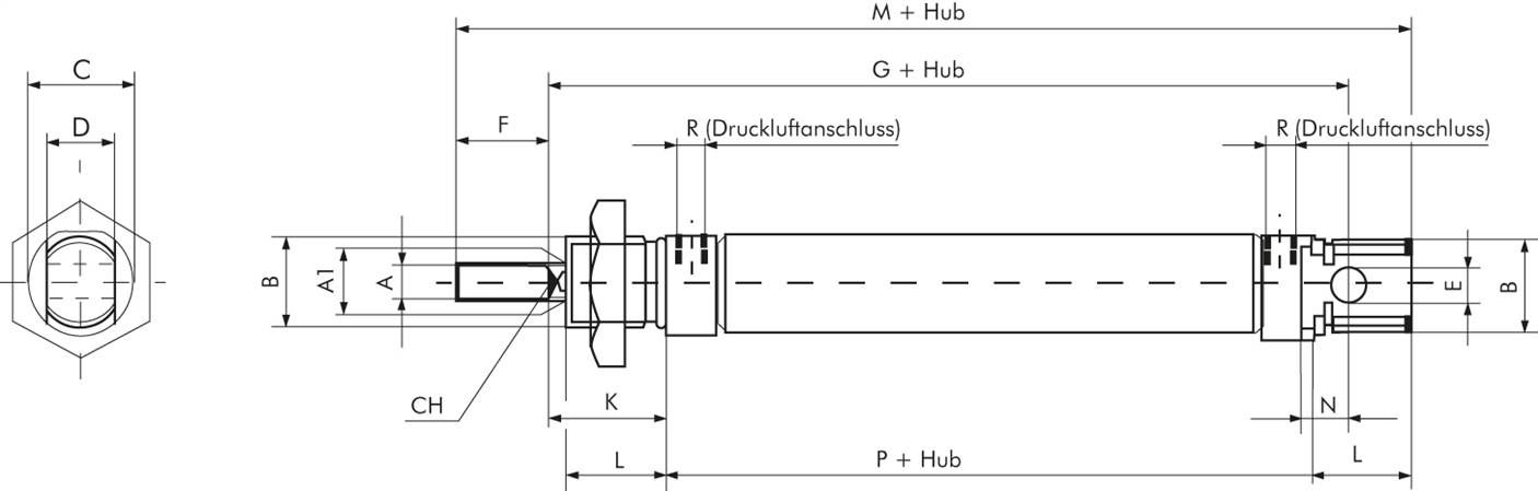 ISO 6432-Zylinder, doppeltwirkend, Kolben 8mm,Hub 10mm