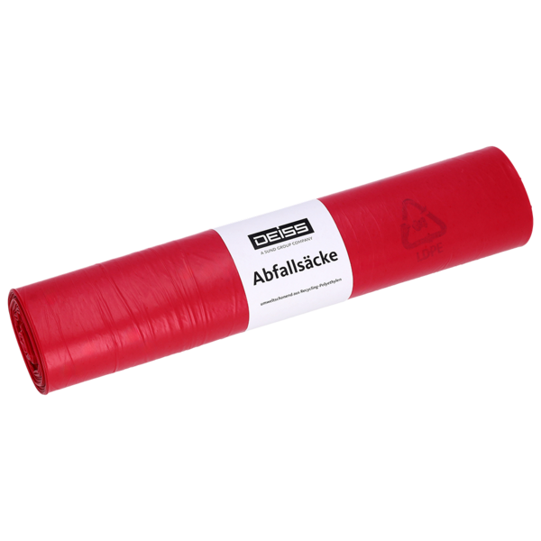 Abfallsäcke aus HDPE, 1A-Material, 70 l,Typ 20 rot - RL=50Stk, Karton=10RL