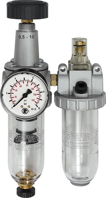 Wartungseinheit 2tlg. BR Standard, G1/4" DN6, BG 1, PC-Behälter, 5µm, 0,5-10bar, RIEGLER