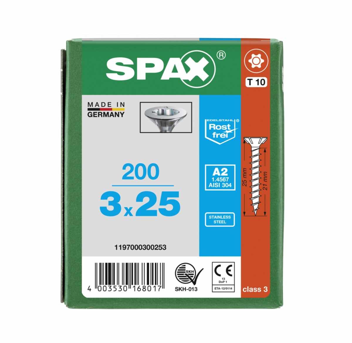 Spax Schrauben Fl/V2A 3,0X25 Vpe200