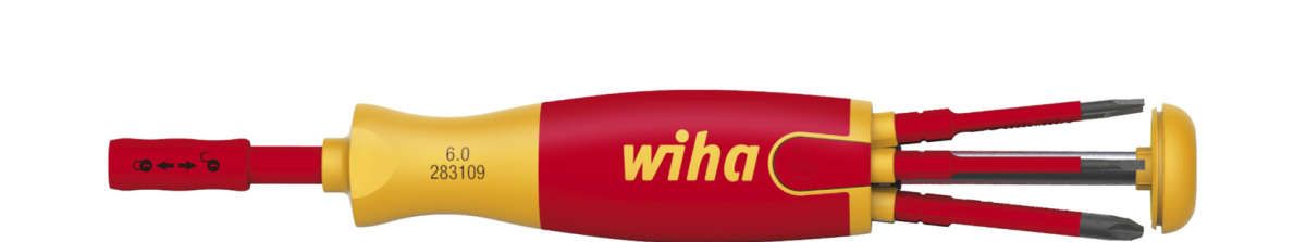 Wiha Schraubendreher mit Bit Magazin LiftUp electric Schlitz, Phillips, PlusMinus/Pozidriv mit 6 slimBits (38611)