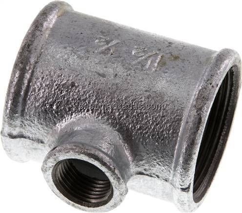 T-Stück Rp 1-1/2"-Rp 1/2"-Rp 1-1/2" (IG), Temperguss verzinkt