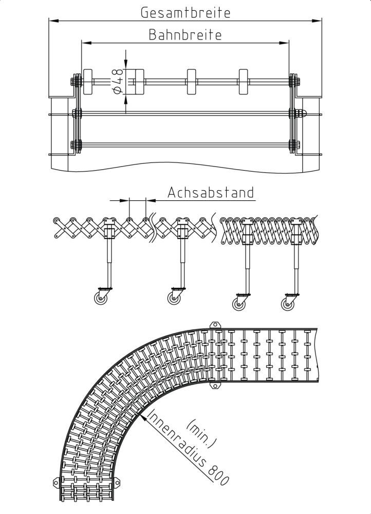 Röllchenbahn B=300mm,L=1,2-4,4m