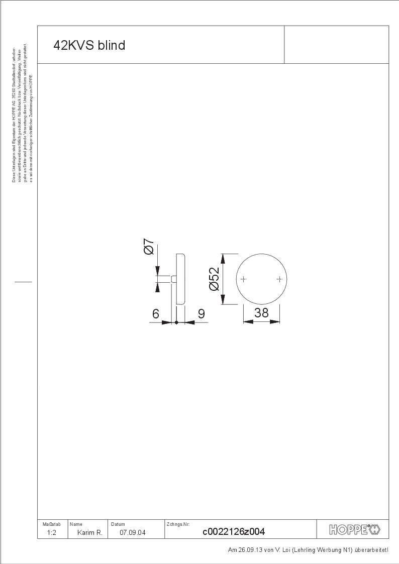 Hoppe/Schlüsselrosette 42K Blind F1