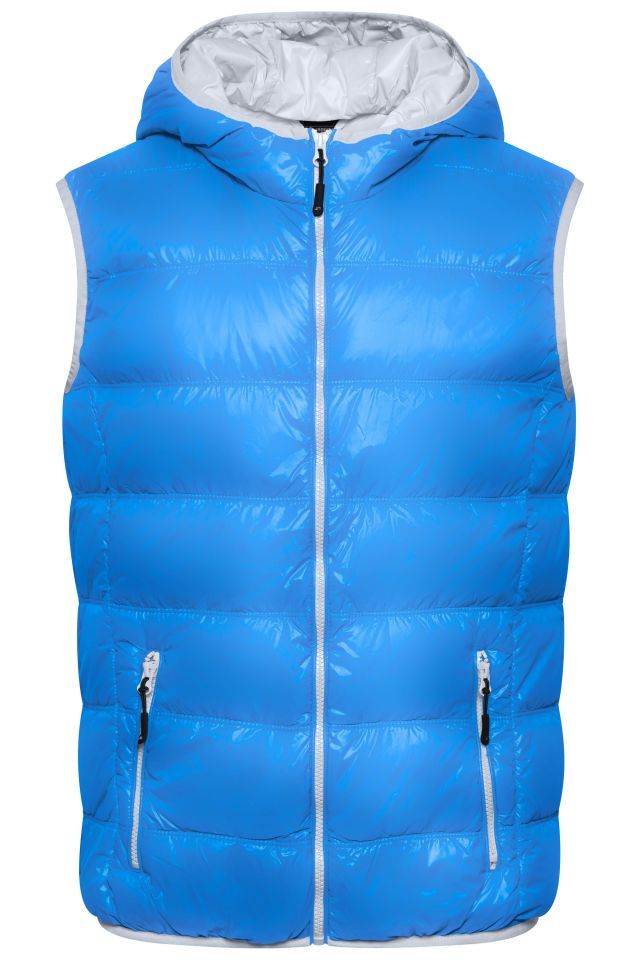Men's Down Vest Ultraleichte sportliche Daunenweste mit Kapuze blau/grau, Gr. M