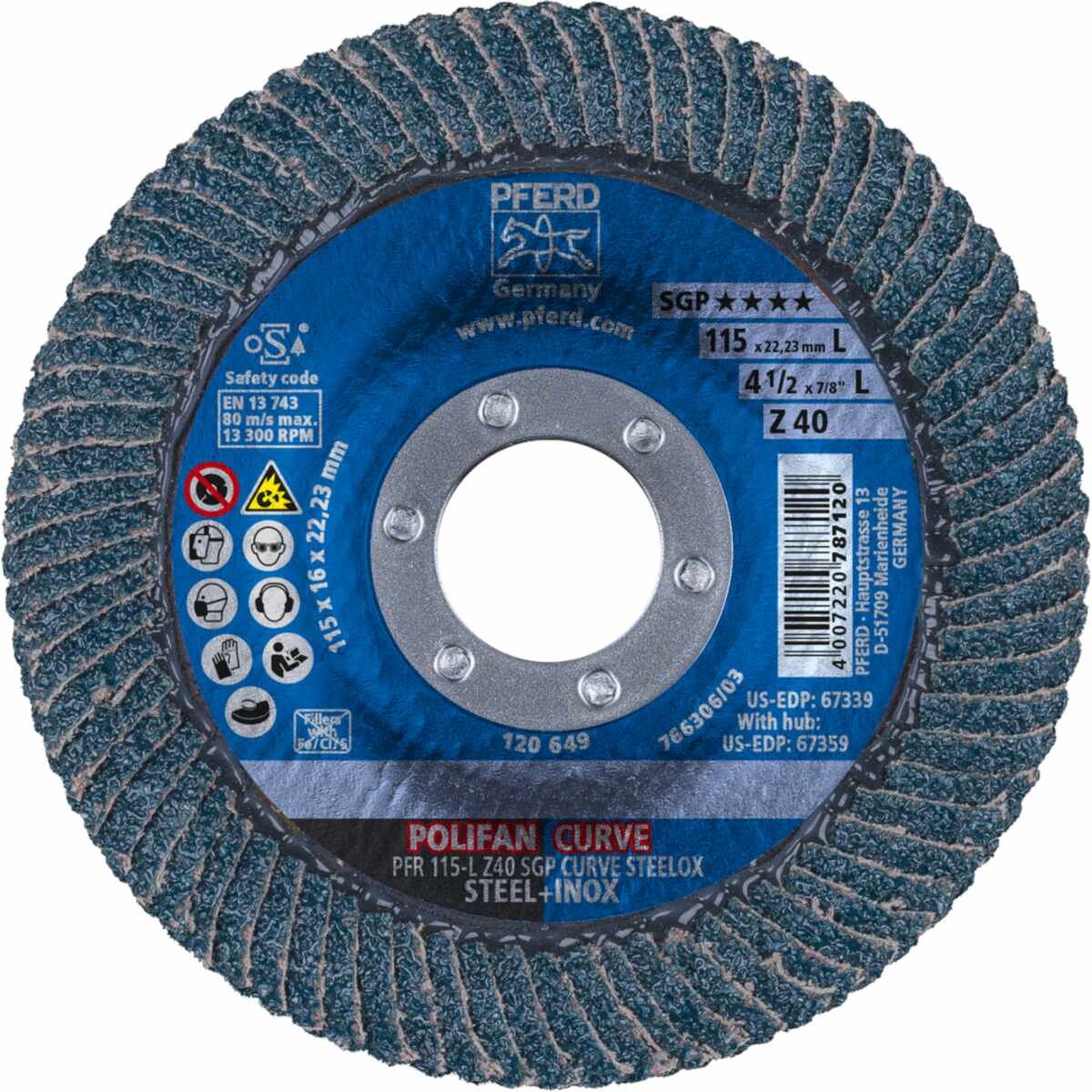 PFERD POLIFAN-Fächerscheiben PFR 115-L Z 40 SGP CURVE STEELOX