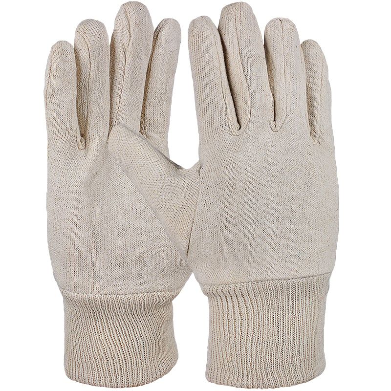 Baumwollhandschuh, Jersey,natur, schwer, Strickbund 10