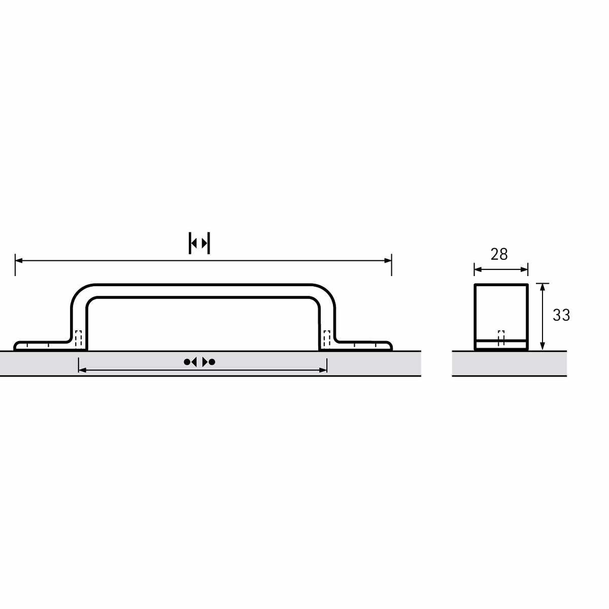 Griff Topeka, Bohrabstand 128, L 192 mm, B 28 mm,