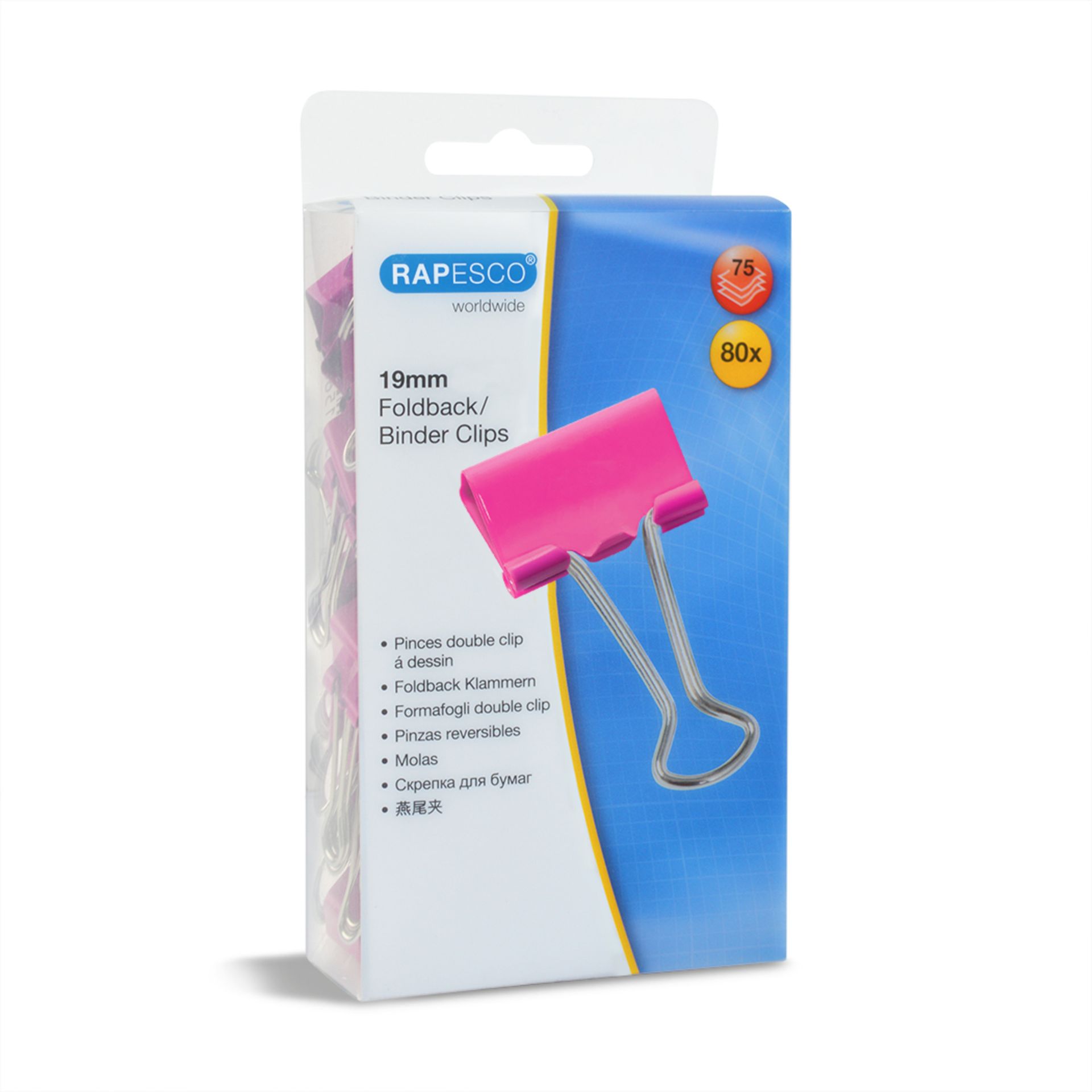 Foldbackklemmer 19mm pink 80St