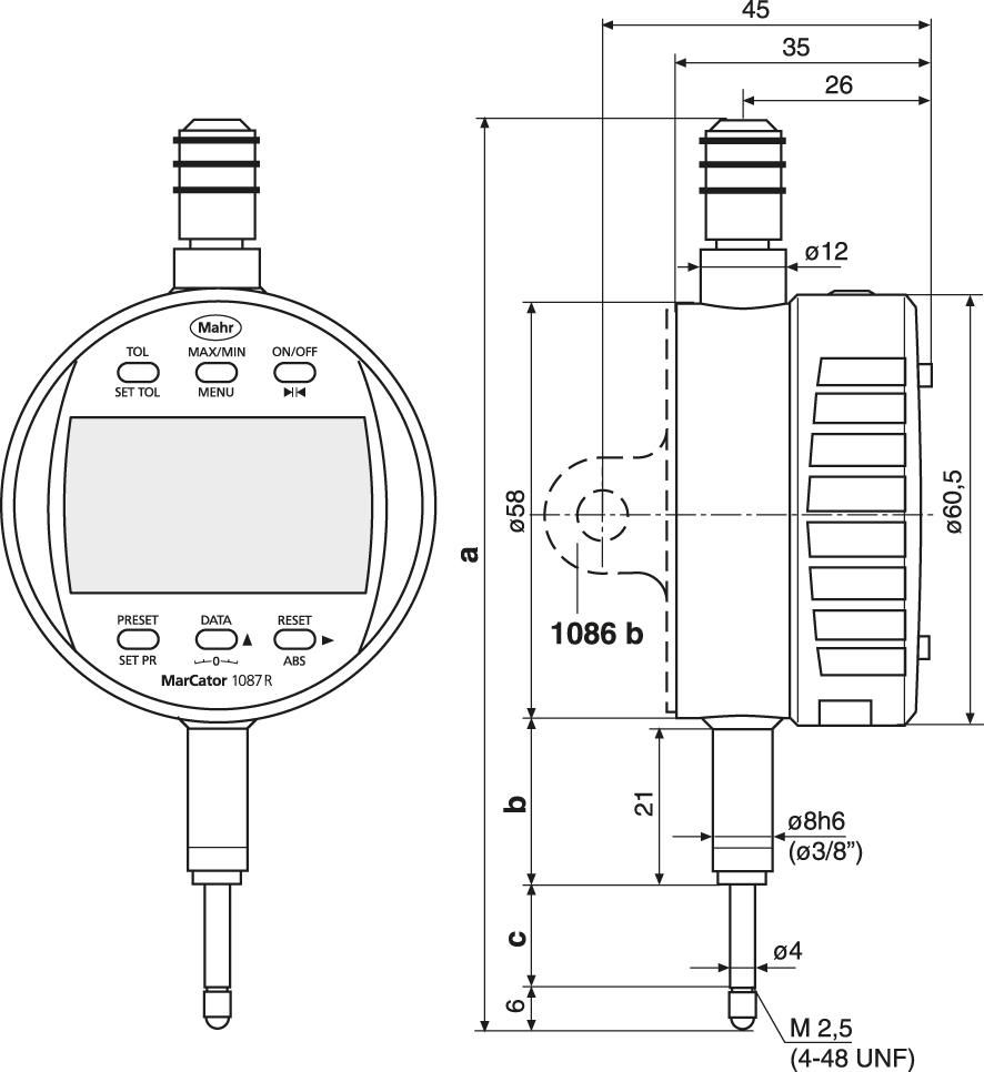 Messuhr elektrisch 1087 R-HR 12,5 mm (0,5") 0,001 mm MAHR