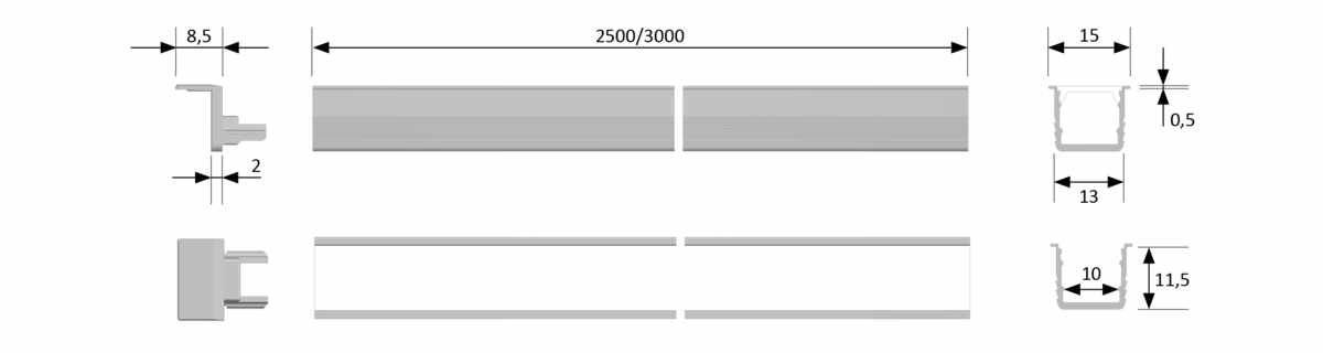 ChannelLine U2 Alu/Opal, L=2500