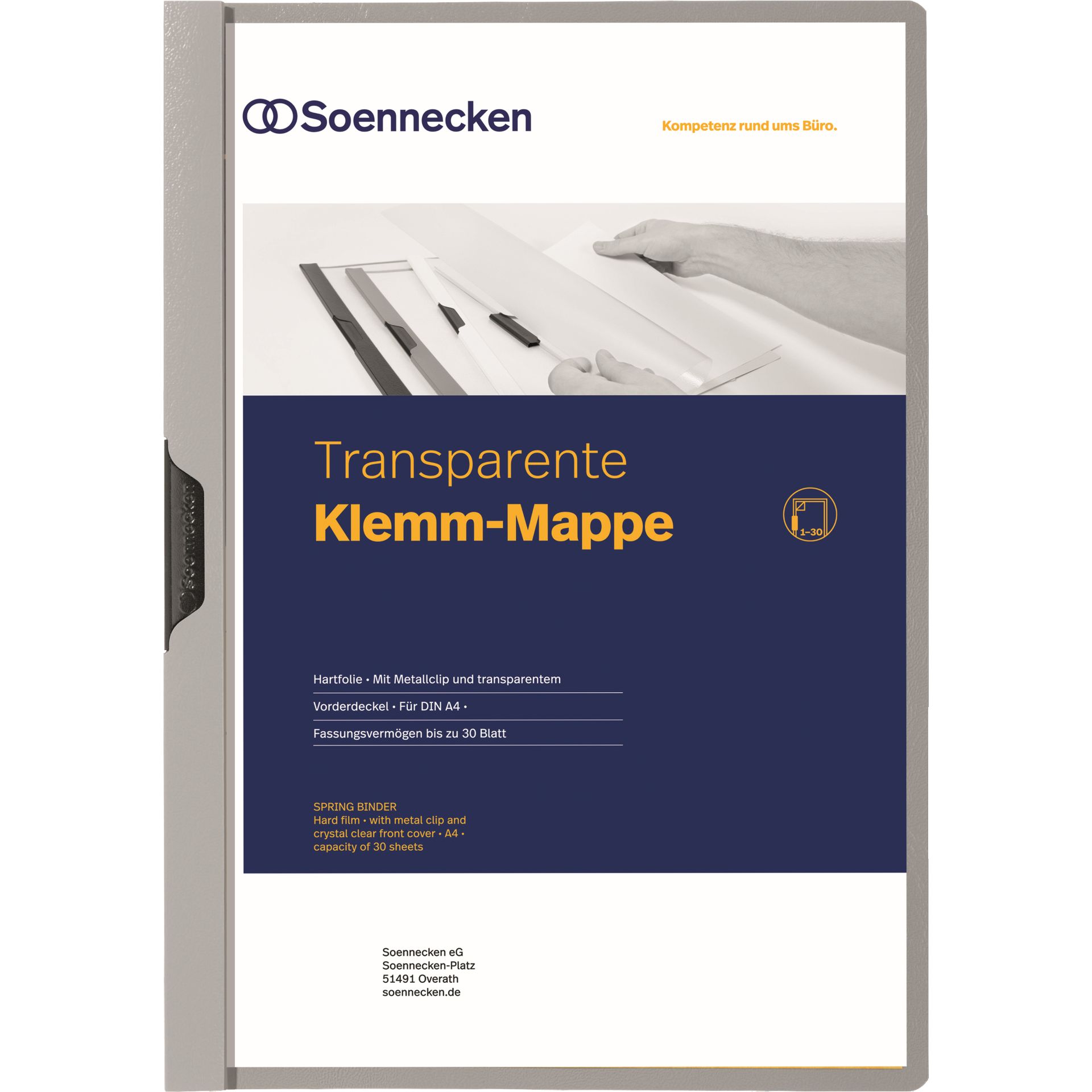 Klemmmappe DIN A4 bis 30Blatt PVC grau