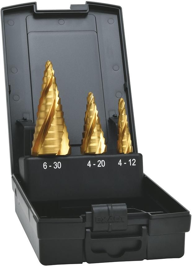 EXACT Stufenbohrer HSS TiN Set 4-fach Spiralnute