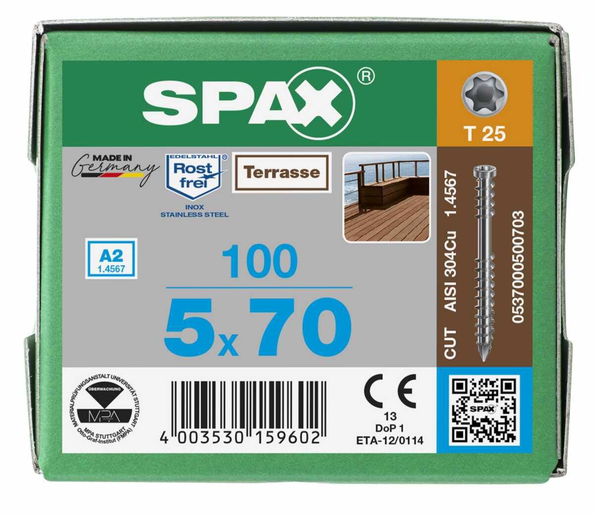 Spax -D- Fl/V2A 5,0X70 Cut-Spitze