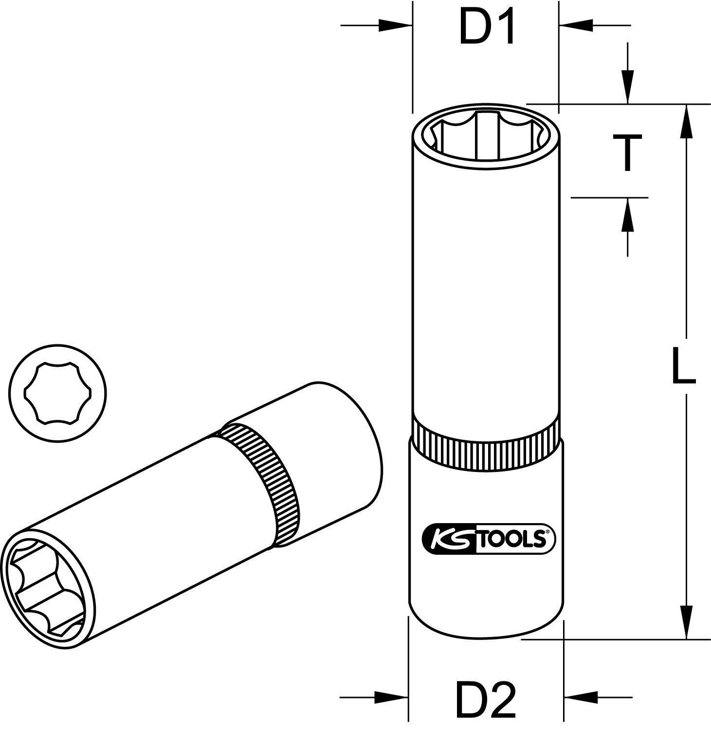 KS Tools 1/2" Stecknuss, lang, 24mm