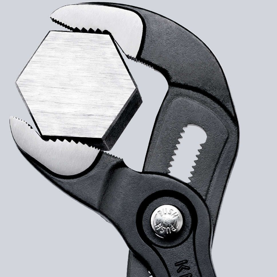 KNIPEX 87 01 180 Cobra® Hightech-Wasserpumpenzange mit rutschhemmendem Kunststoff überzogen grau atramentiert 180 mm