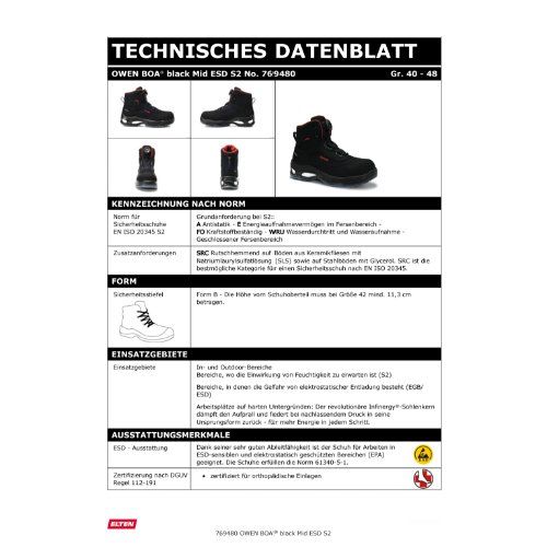 ELTEN OWEN BOA Sicherheitsstiefel Mid S2 ESD, Schwarz, Gr. 43