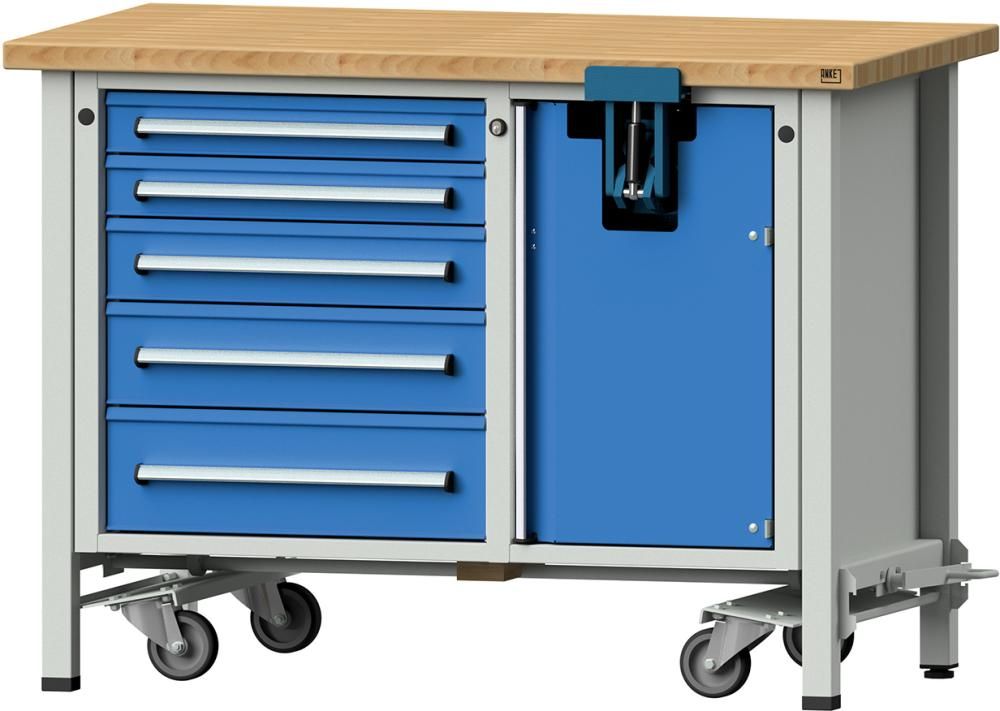 Anke Montagewerkbank B1270xT700xH930mm RAL7035/RAL5012 BMP 40mm 5 Schubladen