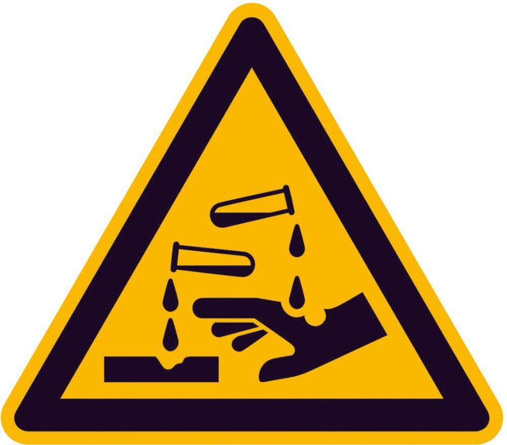 Warnschild Folie SL 200 mm Warnung vor ätzenden Stoffen