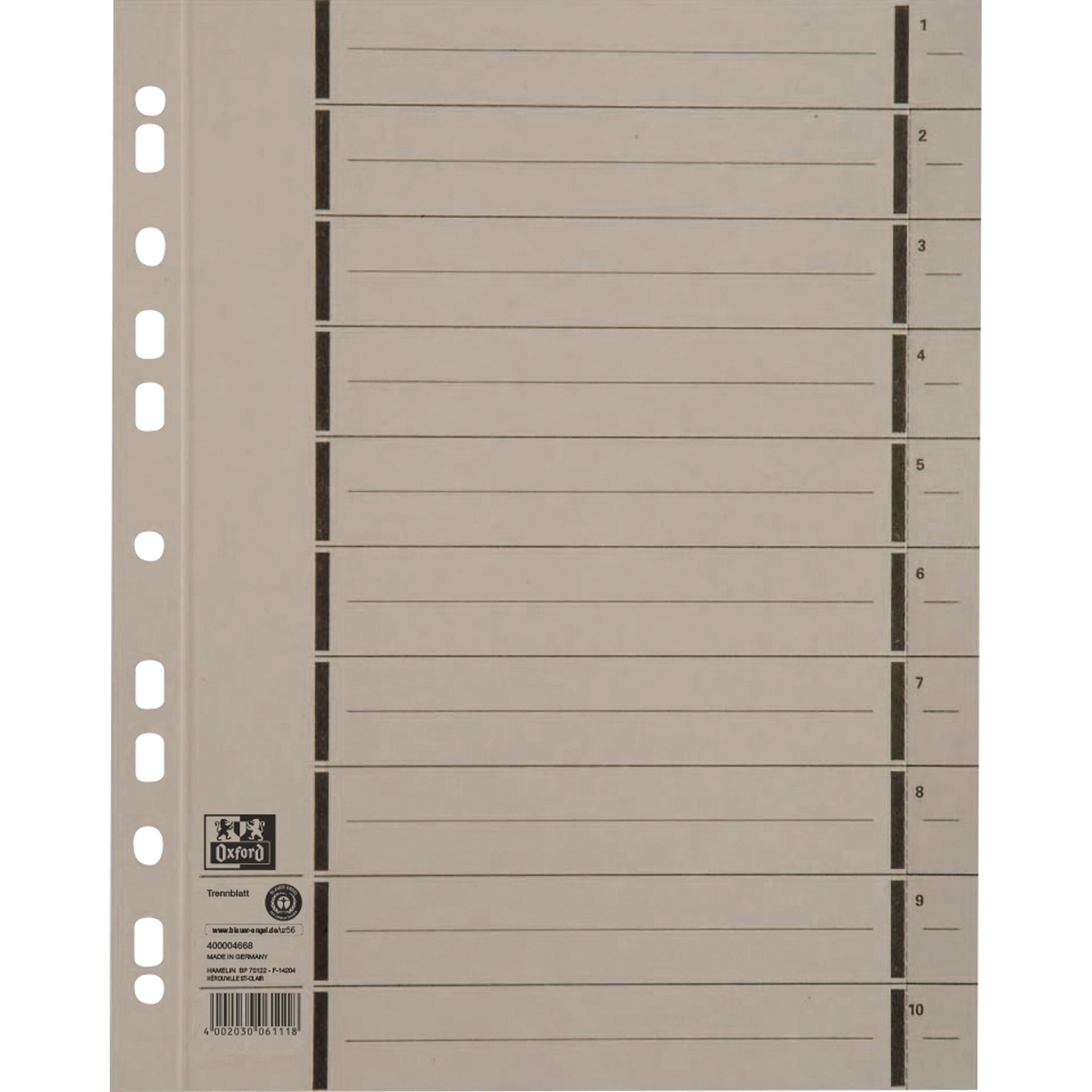 Trennblatt DIN A4 250g Karton grau 100 St./Pack.