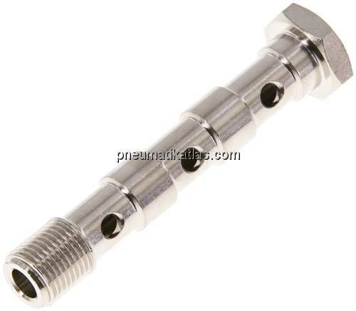 Hohlschraube, 3-fach G 1/8"-57mm, Messing vernickelt