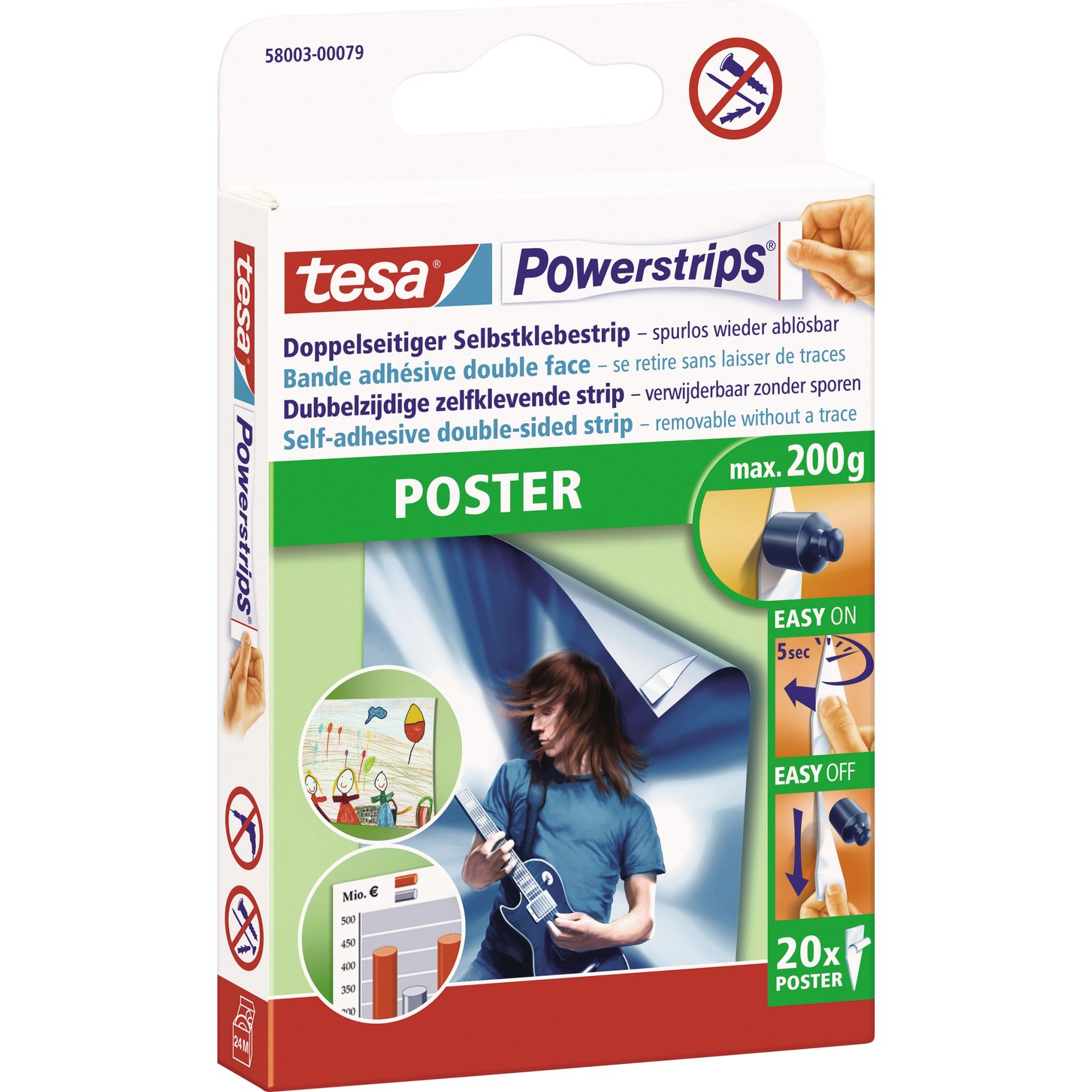 Klebestücke Powerstrips   Poster 14,5x33mm ws 20St