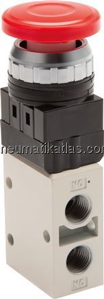 3/2-Wege Ventil G 1/4", Pilztaster rot