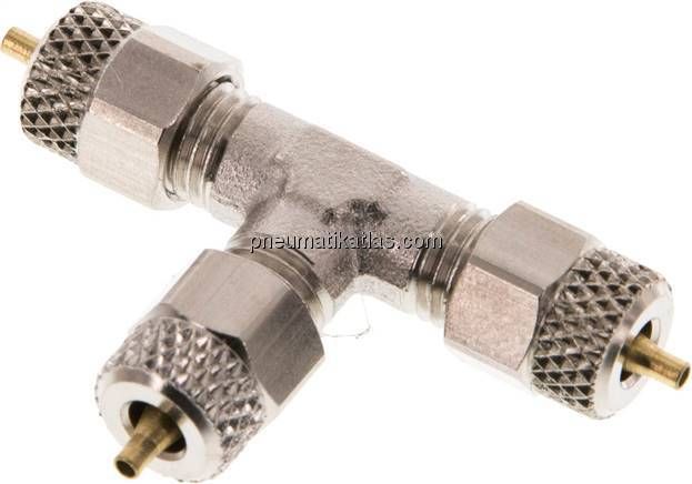 T-Verschraubung 4x2 / 4x2mm, Messing vernickelt