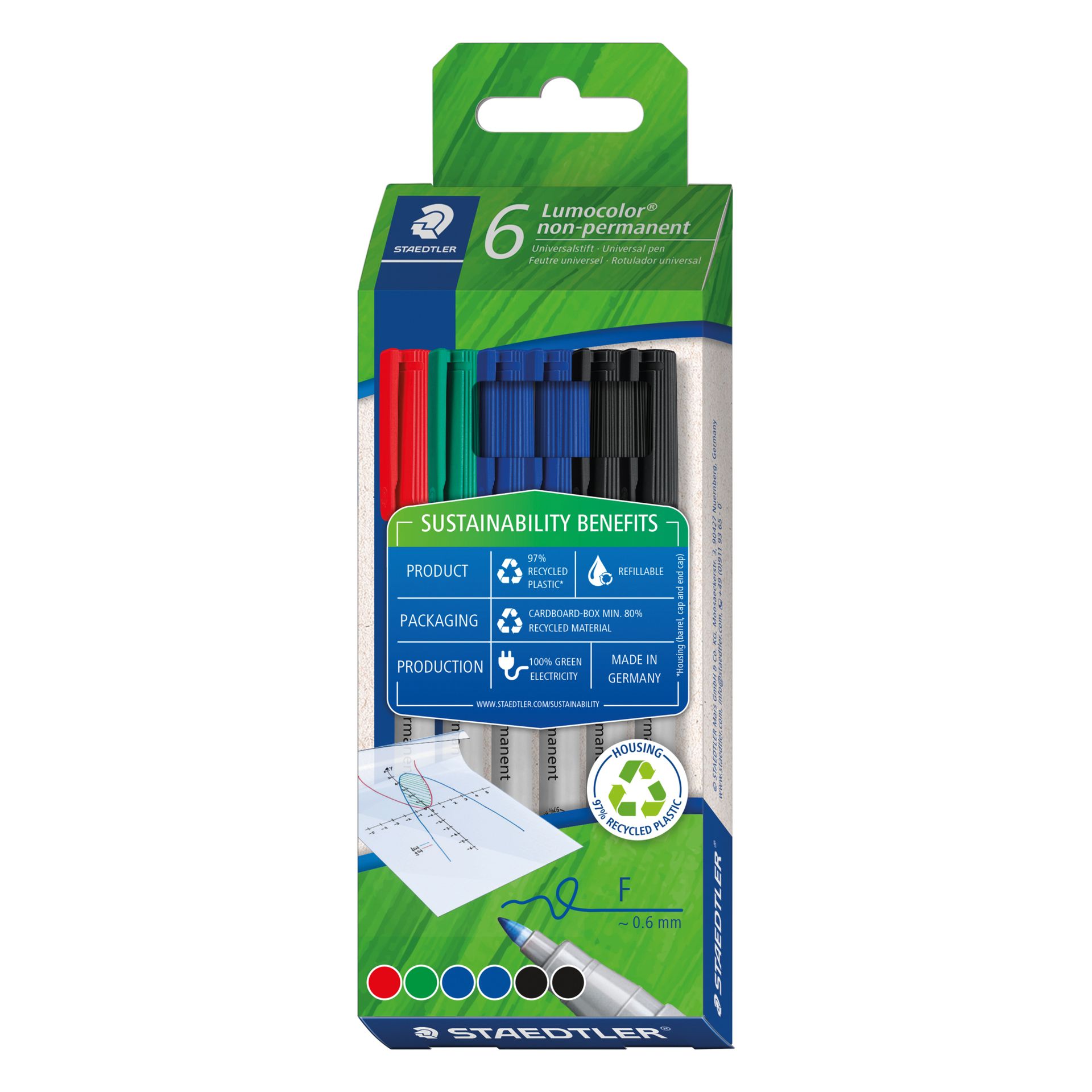 Fineliner Lumocolor non perm. 0,6mm sort. 6St.