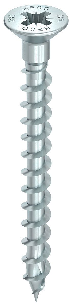 HECO-TOPIX-plus 4,5 x 50, Senkkopf mit Kopfbohrung, Pozi-Drive + Kopflochbohrung 2,4 mm, Variables Vollgewinde, verzinkt blau, A3K, 200 Stück, VARIANTA-Handwerkerverpackung