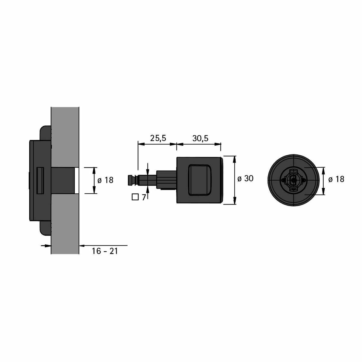Zylinder-Drehgriff, Typ 42,5, links