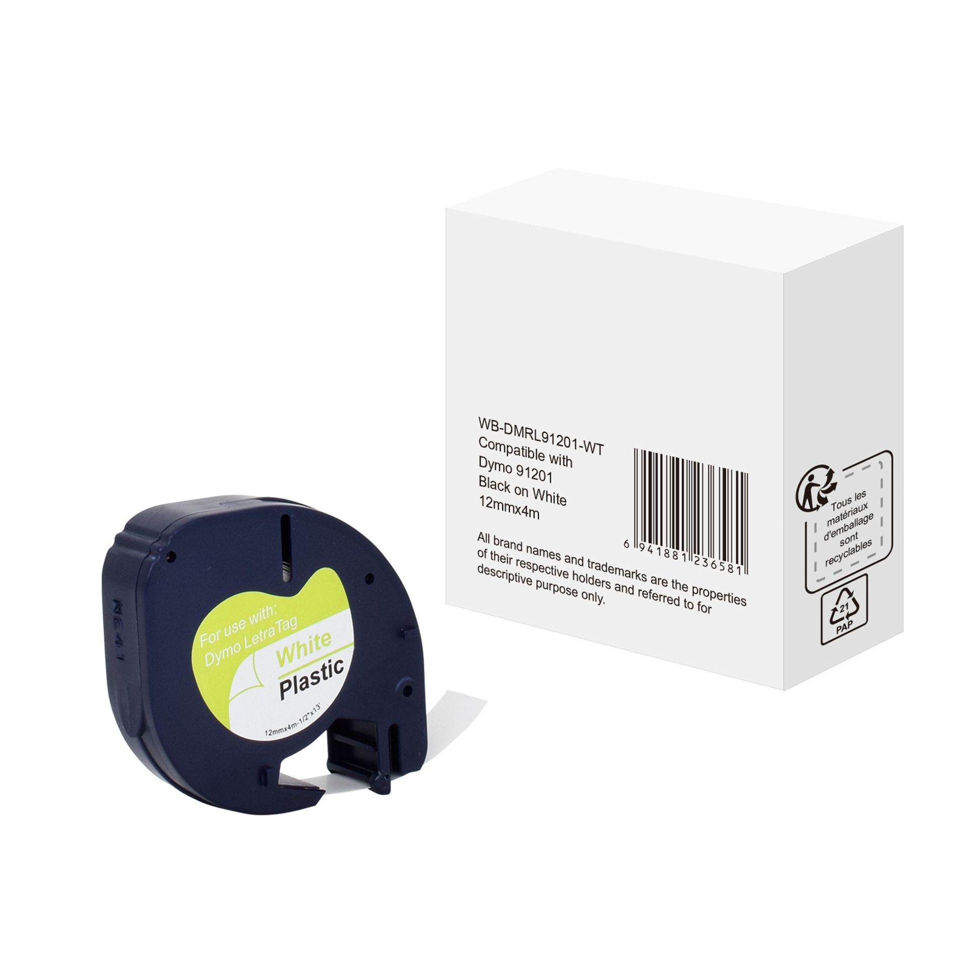 Schriftband wie Dymo S0721610 12mmx4m sw auf ws