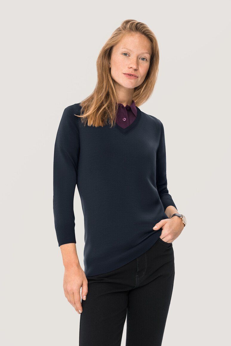 HAKRO Damen V-Pullover Merino-Wolle