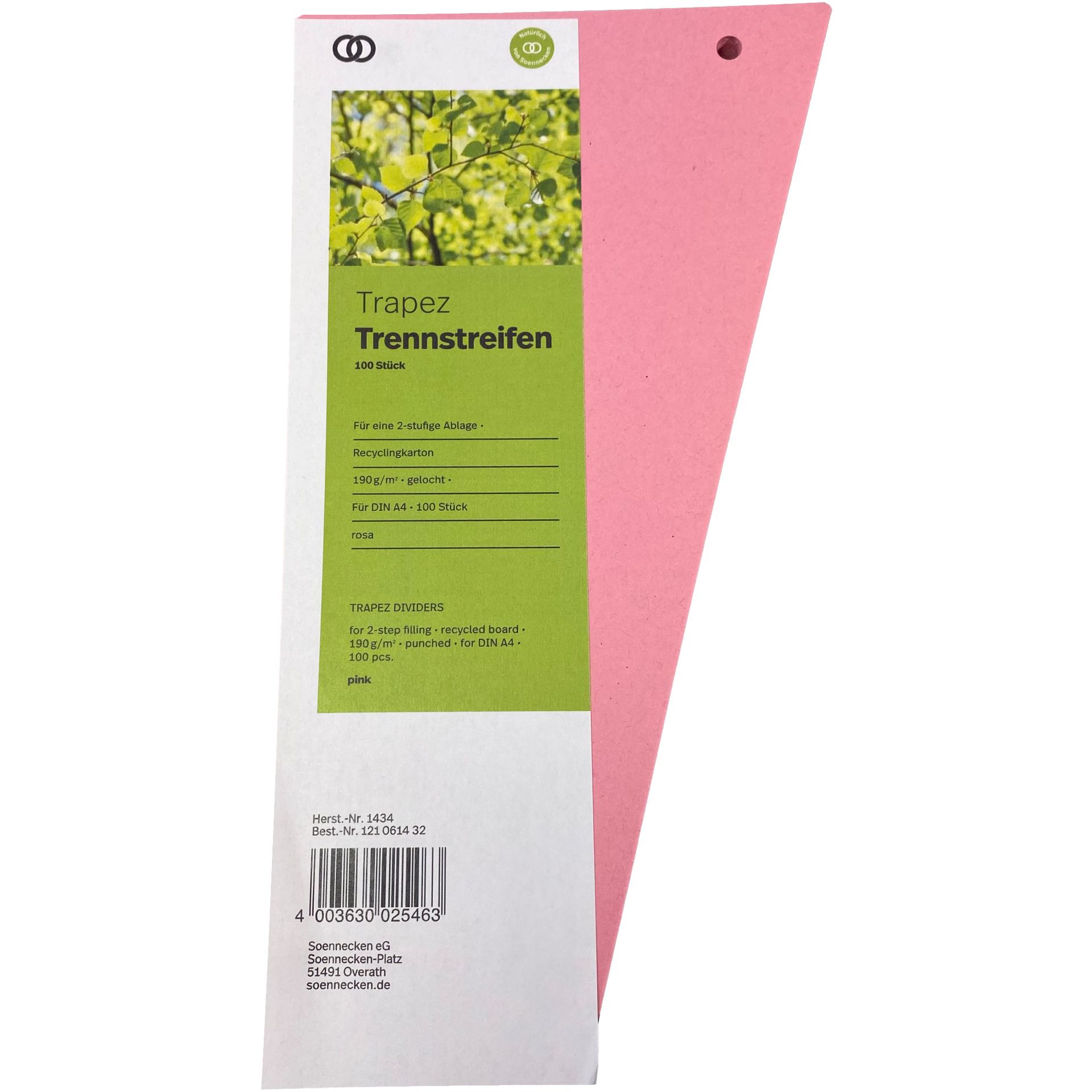 Trennstreifen oeco 12,5/6,5x24cm rosa 100St.