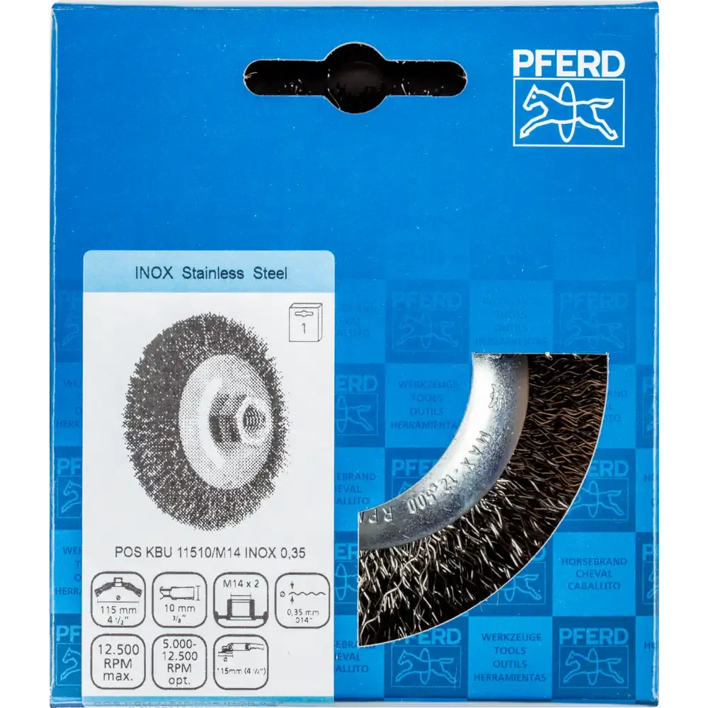 PFERD Kegelbürste ungezopft KBU Ø 115x10mm M14 Edelstahl-Draht-Ø