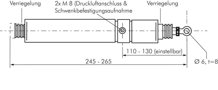 Doppeltwirkender Zylinder für RWA-Lichtkuppeln 300 mm Hub