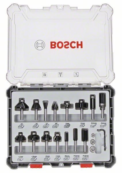 Bosch 15-teiliges Fräser-Set, für Handfräsen