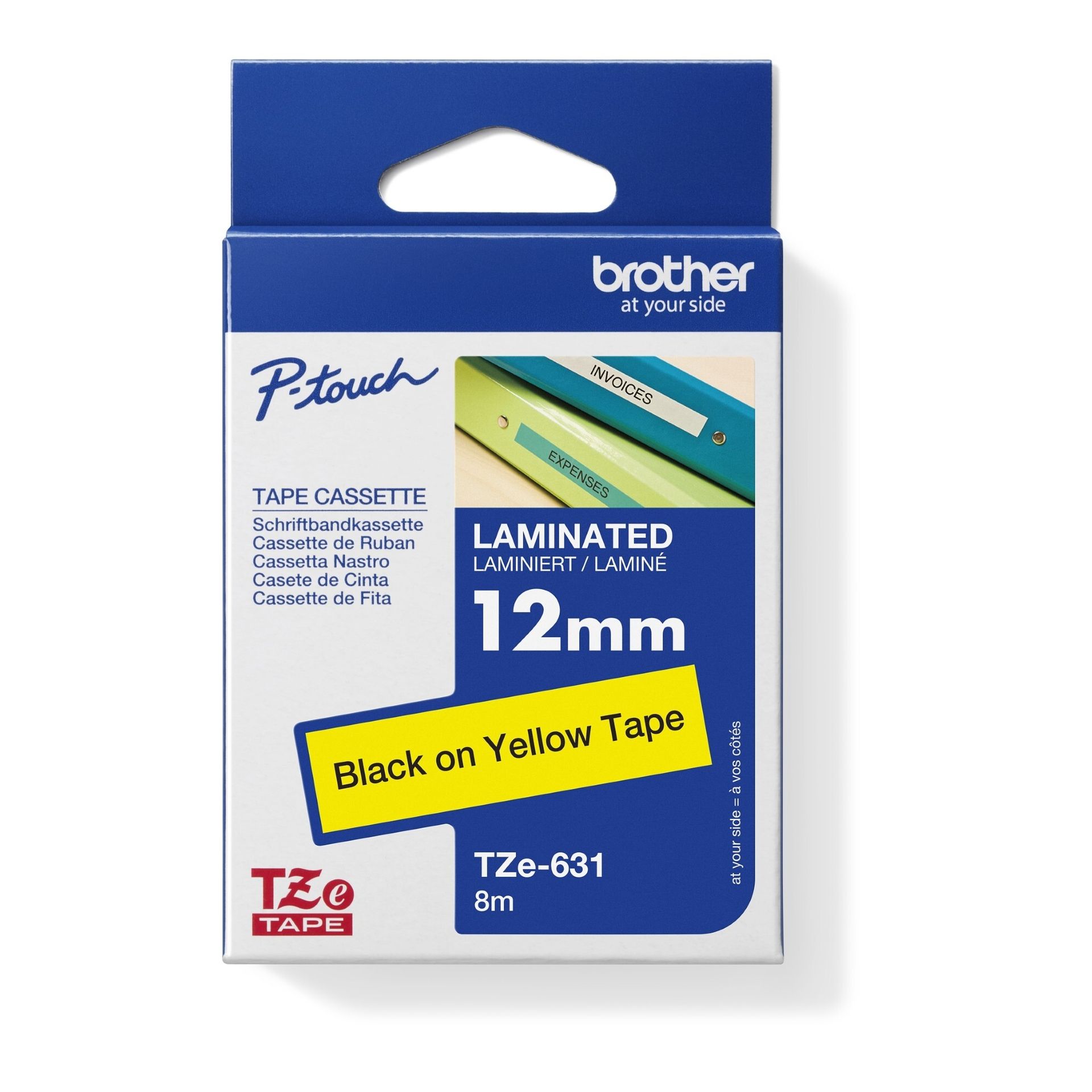 Schriftbandkassette 12mmx8m laminiert sw auf ge