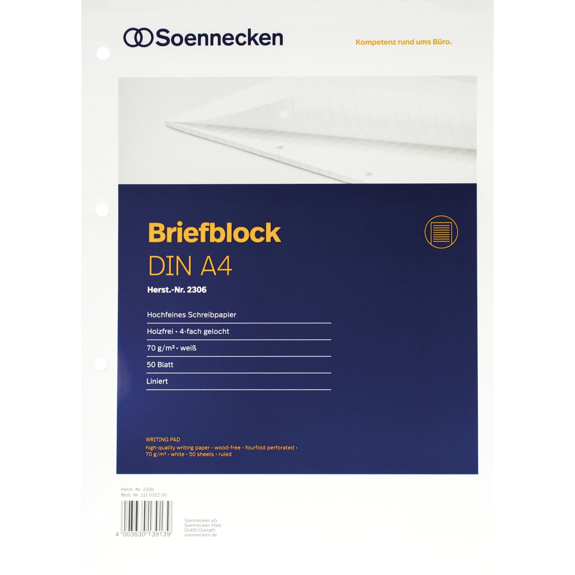 Briefblock DIN A4 gelocht liniert 50Blatt weiß