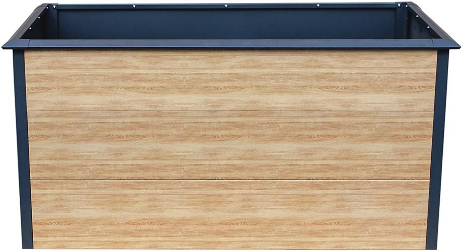 EMMI Metall-Hochbeet 150 x 75 x 77 cm, Stahl mit Schneckenschutzkante pulverbesch. Holzdekor