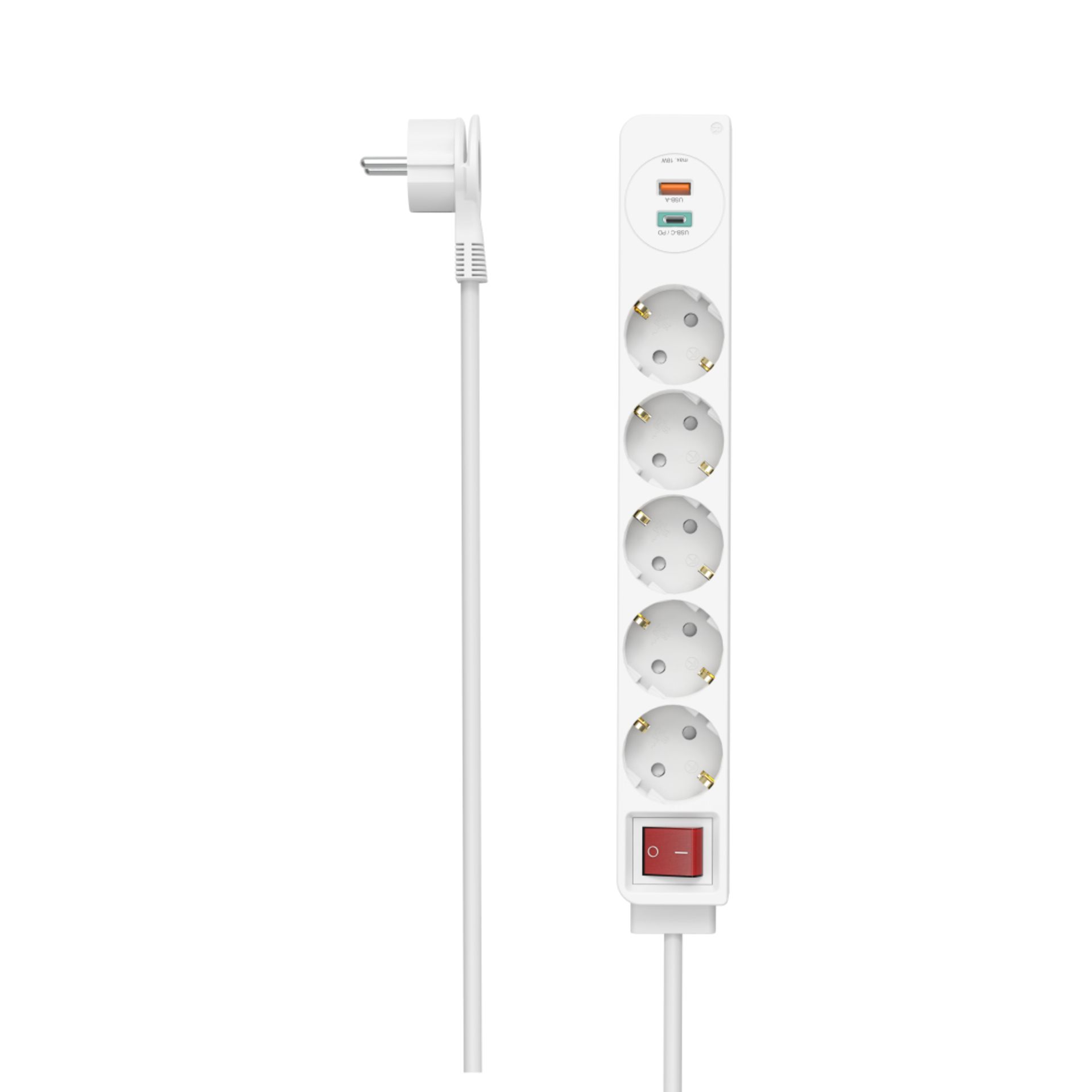 Steckdosenleiste 5fach USB-A/C Schalter 1,4m ws