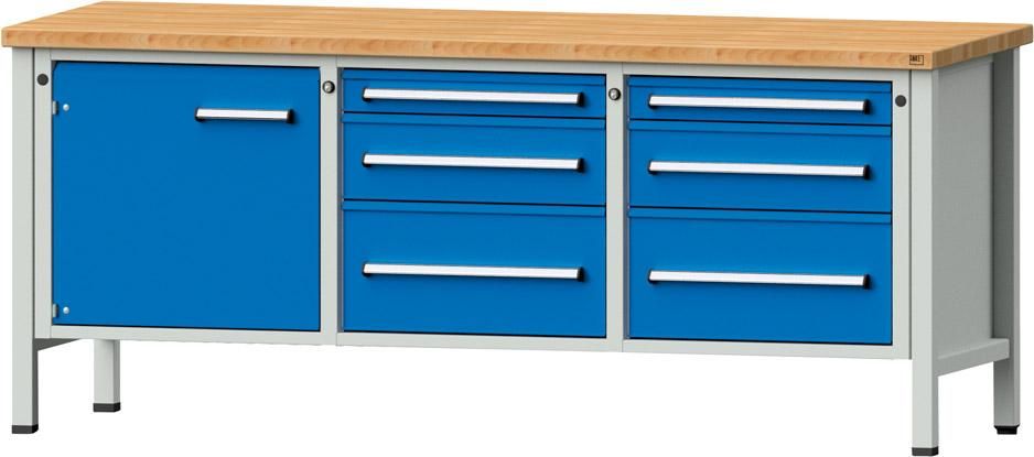 Anke Kastenwerkbank B2000xT700xH840mm RAL7035/5012 BMP: 40 mm 6 Schubladen, 1 Tür