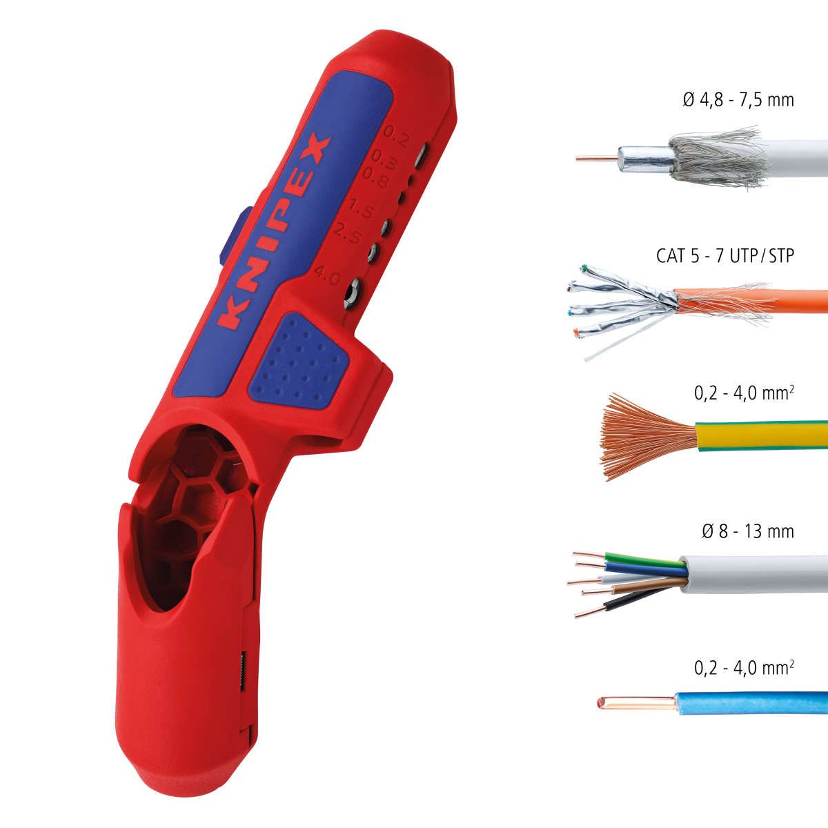 KNIPEX 16 95 02 SB ErgoStrip® Universal-Abmantelungswerkzeug für Linkshänder 135 mm