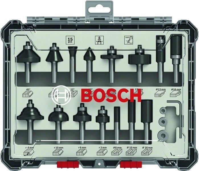 Bosch 15-teiliges Fräser-Set, für Handfräsen