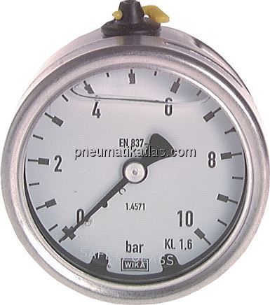 Chemie-Glycerin-Manometer waagerecht, 63mm, -1 bis 0bar