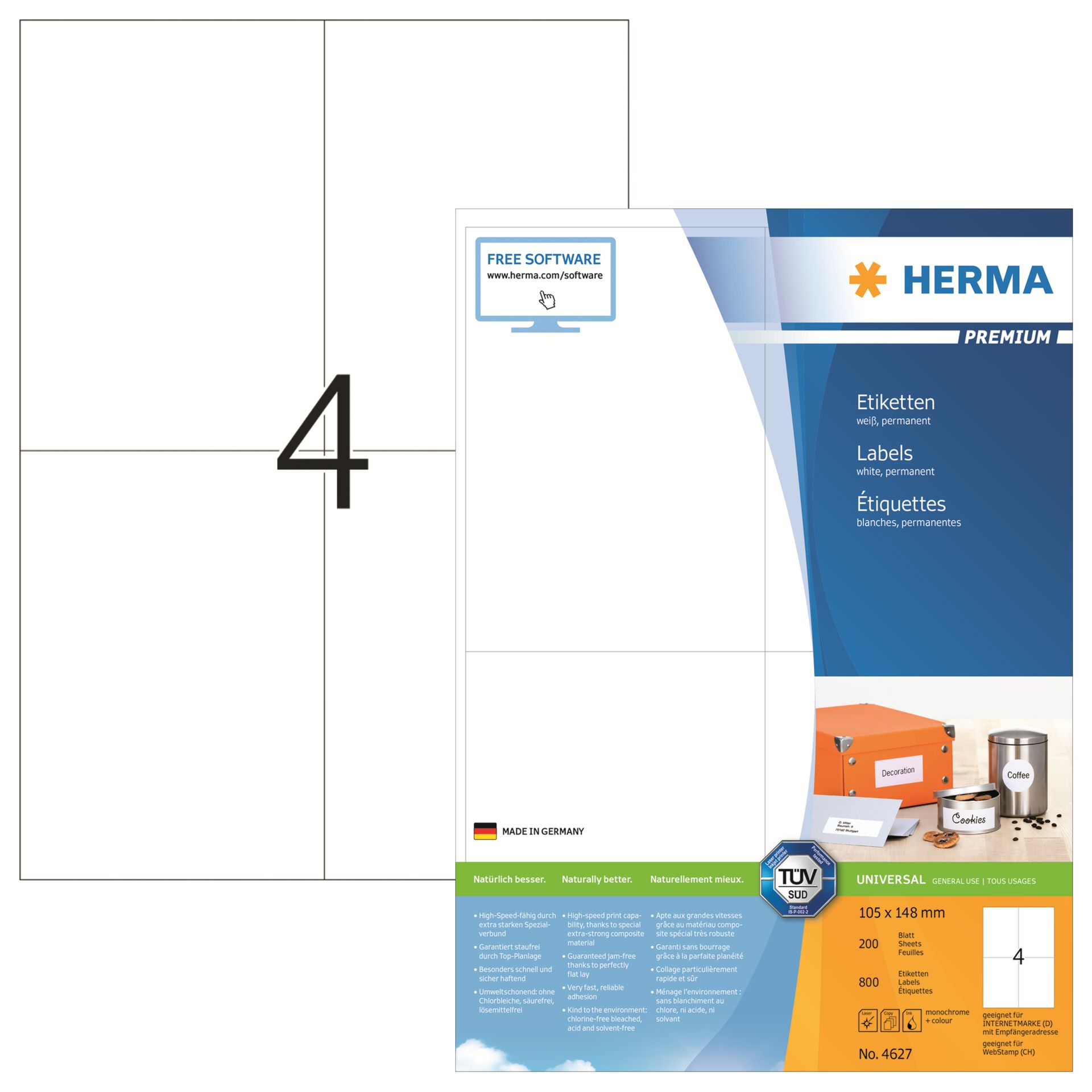 Etikett PREMIUM 105x148mm weiß 800 St./Pack.