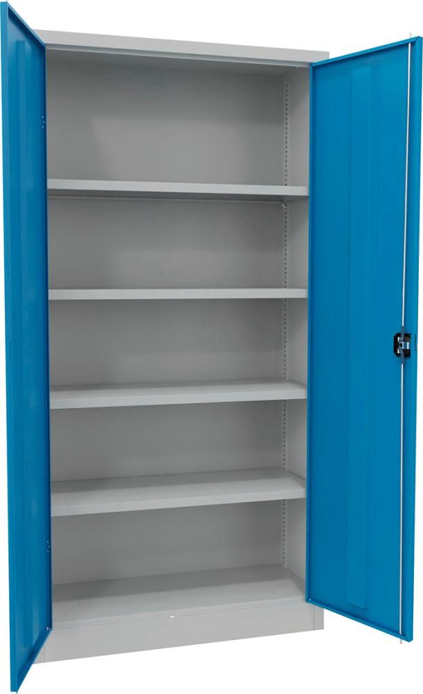 PAVOY Flügeltürenschrank mit Vollblechtüren 4 Ein-legeb. verz. RAL7035/RAL-5012 B1000xT400xH1950mm