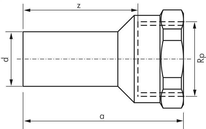 Pressfitting, Übergangsmuffennippel 15mm außen/Rp 3/8" IG