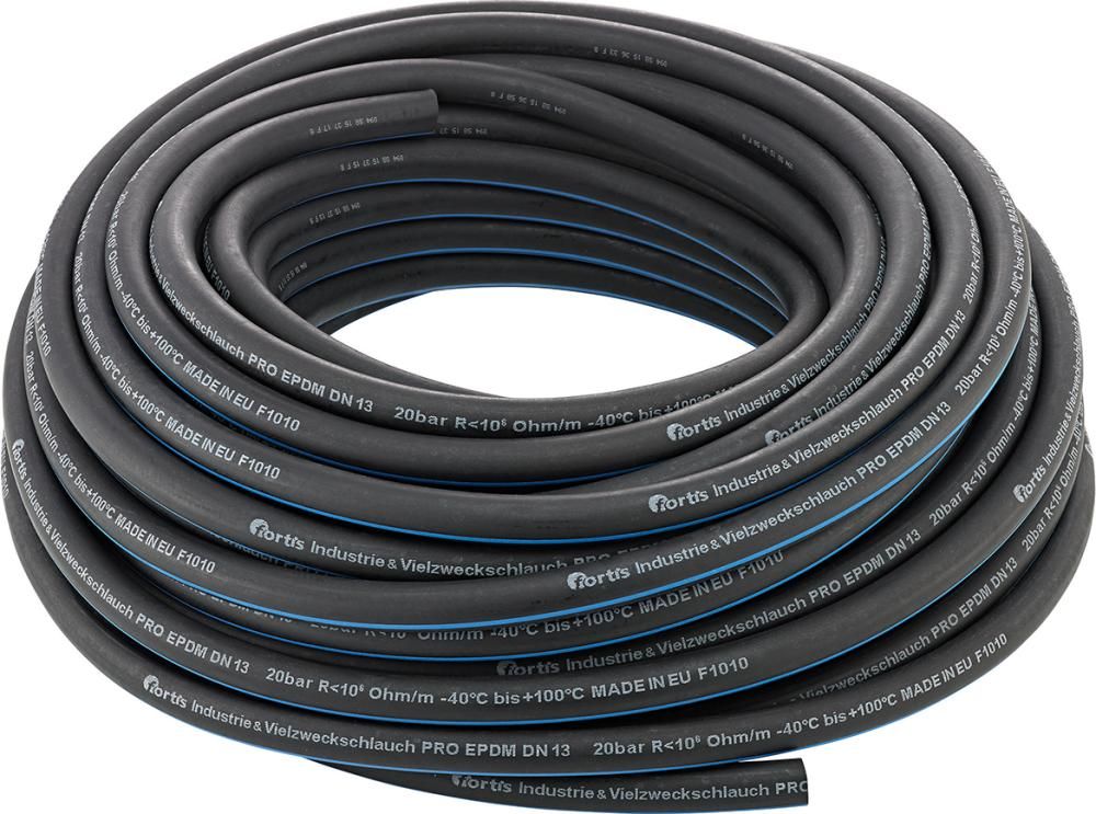 Industrie-und Vielzweck schlauch PRO, EPDM, schwarz/blau, 10x3,5mm, 40m FORTIS