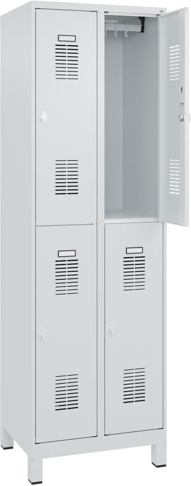 FORMAT Garderobenschrank B600xT500xH1950 mm RAL7035/7035, 2x2 Abteileu. Füße (Selbstmontage)